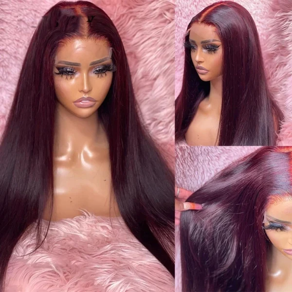 99J Colored 26Inch  Burgundy Synthetic Straight Lace Front Wig For Black Women With Baby Hair Heat Resistant Fiber Daily Wig - Image 5