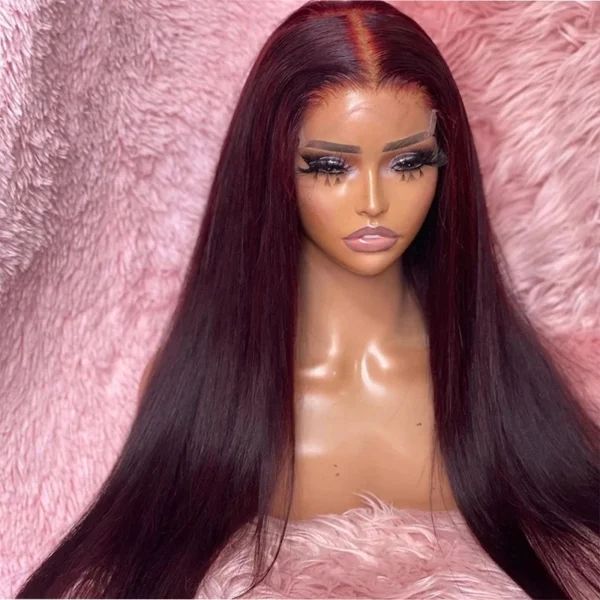 99J Colored 26Inch  Burgundy Synthetic Straight Lace Front Wig For Black Women With Baby Hair Heat Resistant Fiber Daily Wig - Image 2