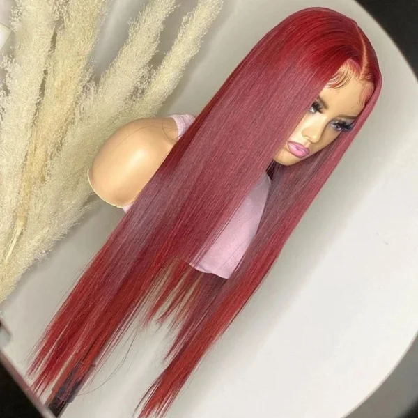 99J Colored 26Inch  Burgundy Synthetic Straight Lace Front Wig For Black Women With Baby Hair Heat Resistant Fiber Daily Wig - Image 11