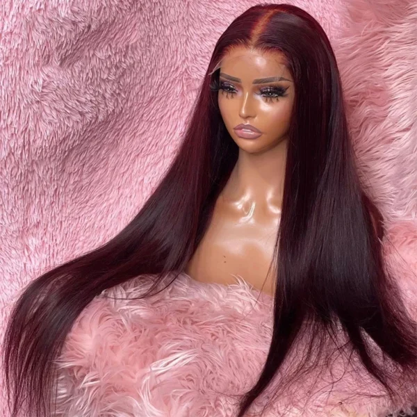 99J Colored 26Inch  Burgundy Synthetic Straight Lace Front Wig For Black Women With Baby Hair Heat Resistant Fiber Daily Wig - Image 4