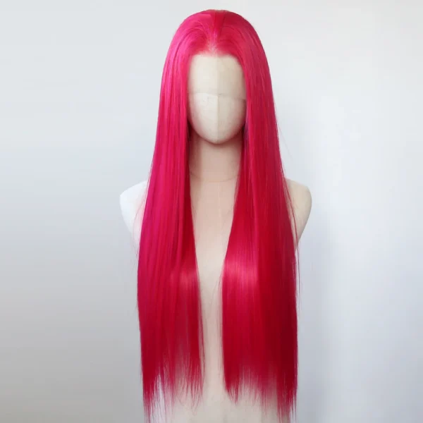 Hot Rose Pink Synthetic Lace Front Wig Long Straight Lace Front Synthetic Wig Pre Plucked Heat Resistant Hair Daily Wear Cosplay - Image 2