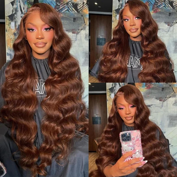 13x6 13x4 Body Wave #4 Colored HD Lace Frontal Wig Human Hair Wigs Chocolate Brown 34 Inch Transparent Lace Front Human Hair Wig - Image 6