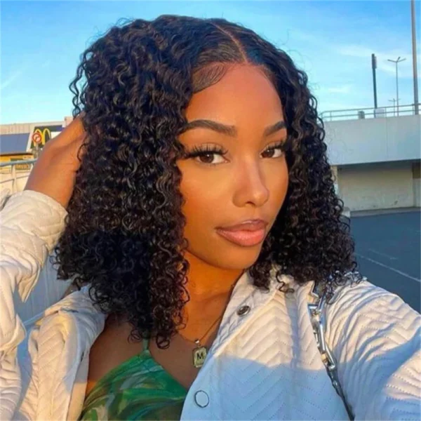 Short Bob T Lace Wig Jerry Curly Lace Front Human Hair Wigs Pre-Plucked Transparent Lace Deep Wave Curly Deep Curly Wig - Image 2