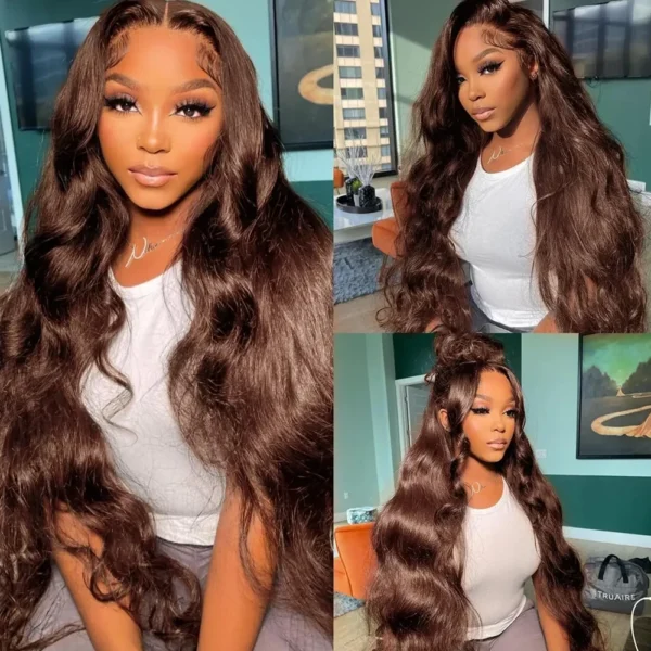 13x6 13x4 Body Wave #4 Colored HD Lace Frontal Wig Human Hair Wigs Chocolate Brown 34 Inch Transparent Lace Front Human Hair Wig - Image 3