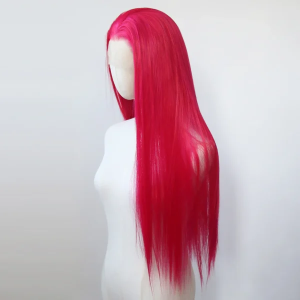 Hot Rose Pink Synthetic Lace Front Wig Long Straight Lace Front Synthetic Wig Pre Plucked Heat Resistant Hair Daily Wear Cosplay - Image 4