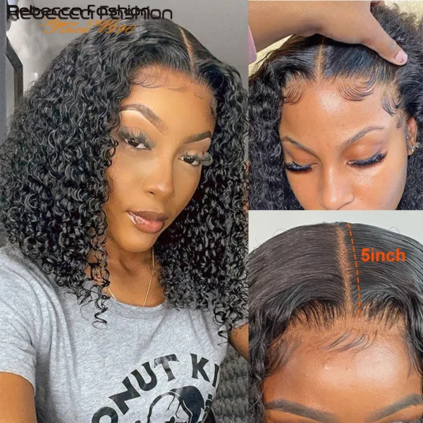 Short Bob T Lace Wig Jerry Curly Lace Front Human Hair Wigs Pre-Plucked Transparent Lace Deep Wave Curly Deep Curly Wig - Image 5