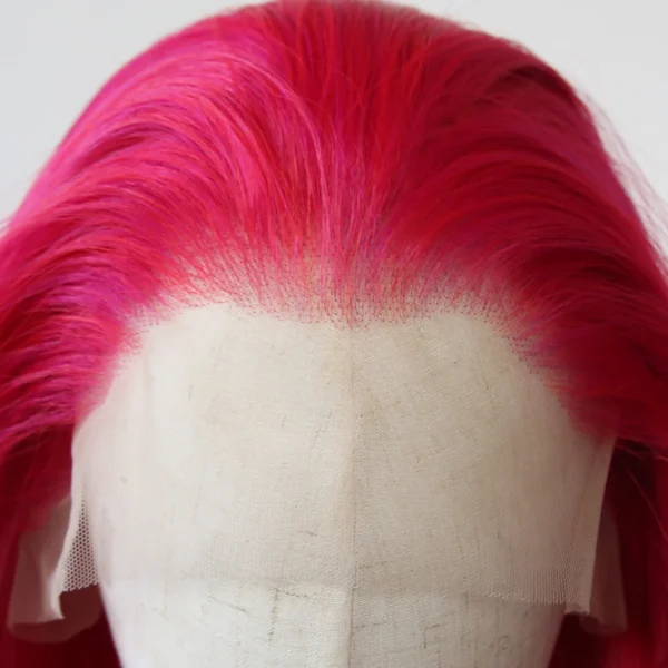 Hot Rose Pink Synthetic Lace Front Wig Long Straight Lace Front Synthetic Wig Pre Plucked Heat Resistant Hair Daily Wear Cosplay - Image 5
