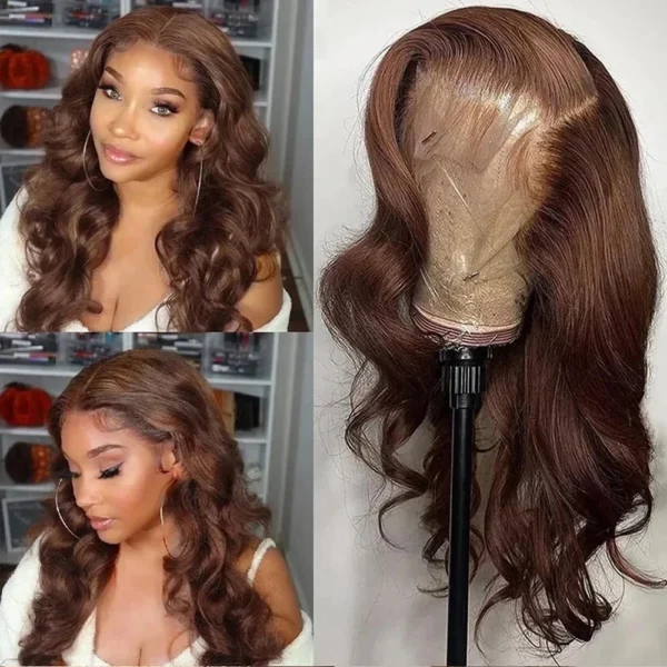 13x6 13x4 Body Wave #4 Colored HD Lace Frontal Wig Human Hair Wigs Chocolate Brown 34 Inch Transparent Lace Front Human Hair Wig - Image 5