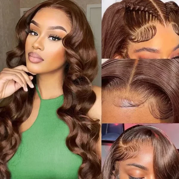 13x6 13x4 Body Wave #4 Colored HD Lace Frontal Wig Human Hair Wigs Chocolate Brown 34 Inch Transparent Lace Front Human Hair Wig - Image 4