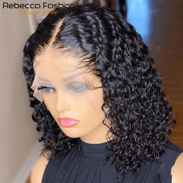 Short Bob T Lace Wig Jerry Curly Lace Front Human Hair Wigs Pre-Plucked Transparent Lace Deep Wave Curly Deep Curly Wig - Image 3